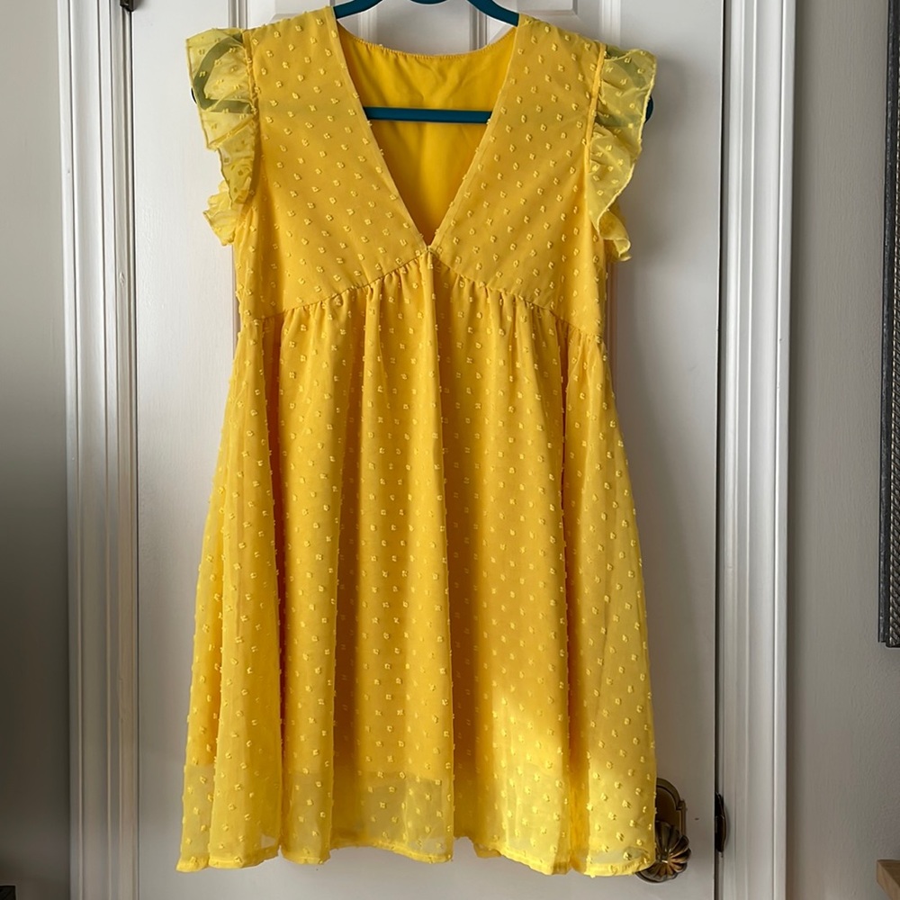 Yellow Ruffle Sleeve Dress - Picture 2 of 3